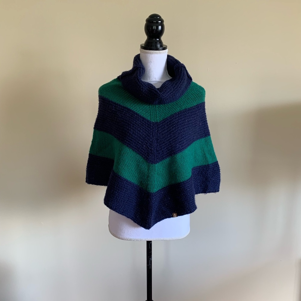 New Sperry Green & Navy Poncho Sweater One Size Fits Most